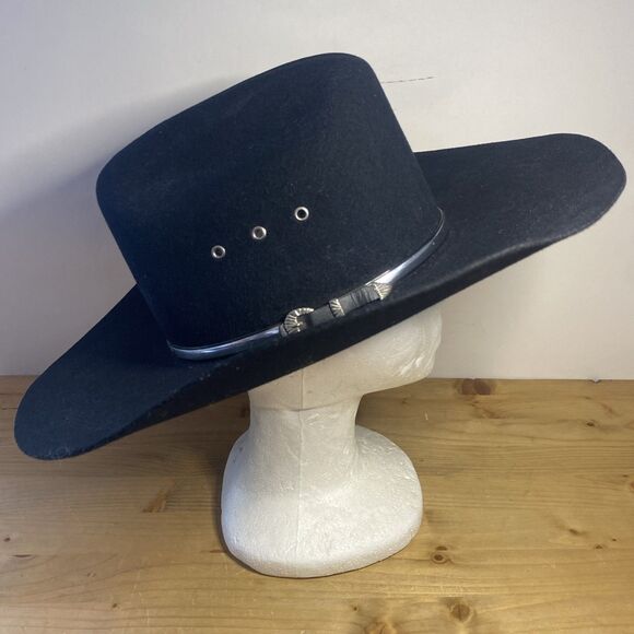 Rodeo King 3XXX Wool Blend Cowboy Hat Black Vented Felt Hat w Metallic Band 56cm